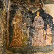 Autre fresque, avec le donateur, sa famille et une maquette de l'église