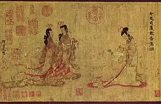 Scène des Conseils de la monitrice aux dames du Palais (en), de l'artiste chinois Gu Kaizhi, vers 380.