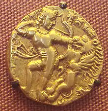 Kumâragupta Ier en archer combattant un lion.