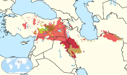 Distribution des différents dialectes du kurde