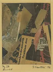 mz 221 dramatik. Kurt Schwitters, 1921. Tissu, gouache, carton et papier: collage sur papie, 13,3 × 10,5 cm.