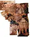 Peinture d'un souverain Kushan (probablement Huvishka, assis) et des assistants, Bactriane, 74-258