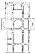 Les absides du chevet et celles du transept sont inscrites derrière des murs droits
