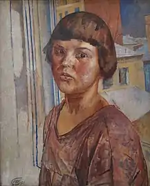 Kuzma Petrov-Vodkin (1878-1939), La Fille à la fenêtre, portrait d' Irina Mstislavsky (1928), Galerie Tretiakov
