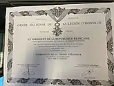 certificat de la République Française