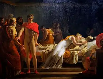 Léon Cogniet, Briséis rendue à Achille découvre dans sa tente le corps de Patrocle, 1815, Orléans, musée des Beaux-Arts.