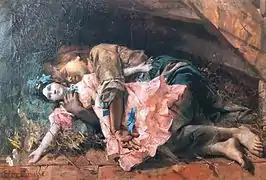 Cosette et sa poupée Catherine offerte par Jean Valjean. Huile sur toile de Léon Comerre.