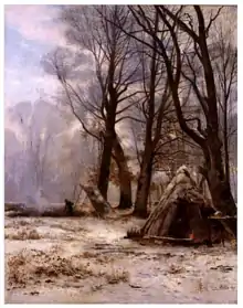 Photographie d'un tableau intitulé En forêt, le givre de Le Goaebe de Bellée.