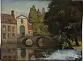 Bruges - Pont et portail d'entrée du béguinage - ca 1929 - Huile sur bois - 30 × 39 cm