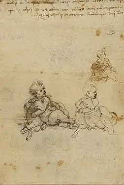 Une série de plusieurs dessins quasiment identiques représentant chacun un enfant jouant avec un agneau.