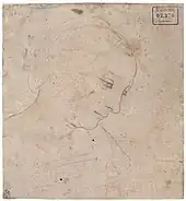 Un dessin représentant une jeune femme très proche de celui du recto