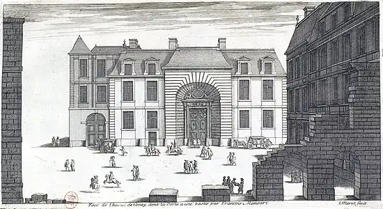 Entrée principale de l'hôtel et sa porte-cochère, gravure de Jean Marot (publiée en 1686).