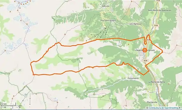 Carte OpenStreetMap de L'Argentière-la-Bessée et de ses environs