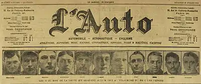 Une du journal présentant le portrait des onze coureurs.
