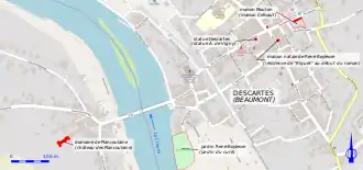 Carte représentant des lieux où se déroule un roman, reportés sur un plan réel.