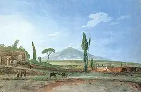 L'Etna et un des faubourgs de Catane vus de La Porta d'Aci