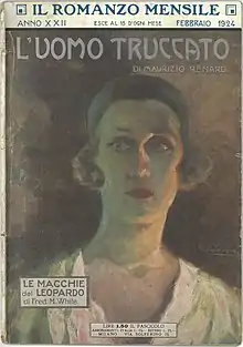 couverture en couleurs représentant un visage de femme avec le titre L'uomo truccato.