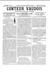 Première page du journal Le Conteur Vaudois, avec L'alchimiste amoureux de Madame de Warens, extrait des Mémoires, publié le 13 février 1904