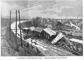 L'arrière du train après le déraillement, selon le supplément littéraire illustré du Petit Journal du 25/05/1902 (no 694), p. 165-166.