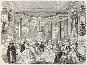 L'empereur Napoléon III et l'impératrice au grand bal dans la salle des États, L'Illustration, 1860.