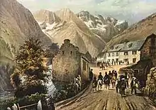 L'Hôtel des Voyageurs à Gavarnie, lithographie par Jacottet