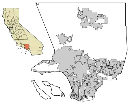 Carte du comté de Los Angeles avec les municipalités incorporées.