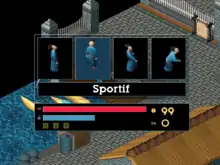 Capture d'écran montrant le moyen par lequel le joueur peut choisir l'humeur de son personnage ; le mode choisi sur cette capture est « sportif ».