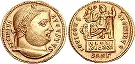 Photographie des deux faces d'une pièce en or représentant Licinius.