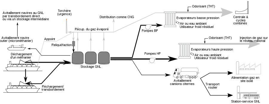 Terminal de regazéification, proposant injection du gaz sur le réseau, rechargement, avitaillement