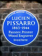 Plaque bleue de Lucien Pissarro à Chiswick, Hounslow, à Londres.