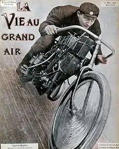 Le 16 mars 1905 (no 340), Franz Hoffmann et sa motocyclette (avec retouche image au pinceau).