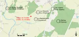 Carte représentant des lieux où se déroule un roman, reportés sur un plan réel.