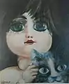 La Belle et le chat, huile sur toile