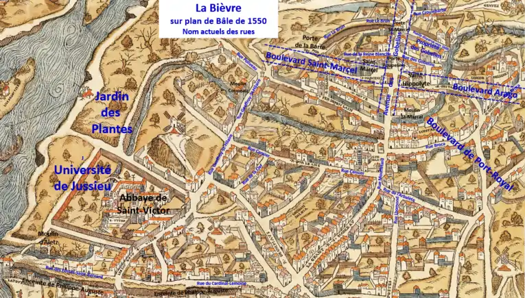 La Bièvre à Paris (bourg Saint-Marcel) vers 1550.