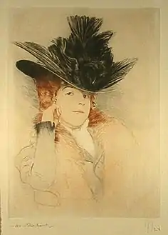 Gaston Darbour, La Dame au chapeau, c. 1910, pointe sèche en couleur.