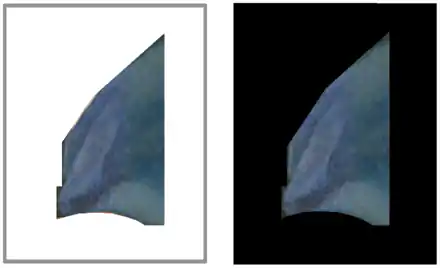 La même écharpe bleu tirée du tableau se trouve dans deux rectangles, l'un sur fond blanc, l'autre sur fond noir.