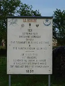 Plaque en mémoire du combat à La Horgne.