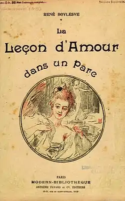La Leçon d'amour dans un parcéd. 1908, illusration d'Antoine Calbet.