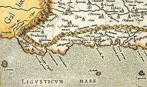 Carte de la Ligurie antique faite en 1576 par Gérard Mercator.