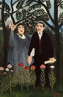 La Muse inspirant le poète, d'Henri Rousseau, tableau qui a été exposé lors du Salon des indépendants de 1909.