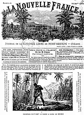 Première page du journal La Nouvelle France du 18 octobre 1879, publié par Charles du Breil du Rays ventant son projet de "colonie libre de Port-Breton".