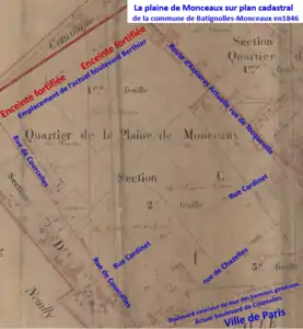 La Plaine-Monceau sur plan cadastral de 1846.