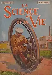 Couverture titrée Science et Vie avec l'illustration d'un homme conduisant une sorte de véhicule monocycle.