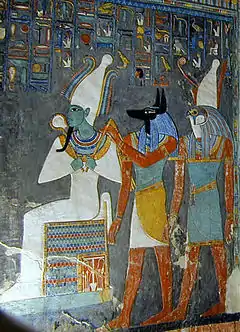 Anubis sur une photographie de la tombe du roi Horemheb.