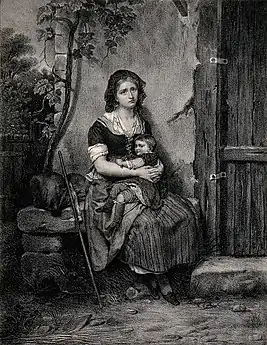 La Veuve et le scellé, Salon de 1835, lithographie d'après Jean-Augustin Franquelin.