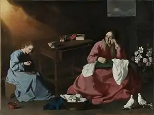 La Maison de Nazareth de Zurbarán, montre que la taille d’un drap blanc a été augmentée après l’application de la peinture de fond sombre ; la zone élargie est d’un blanc plus foncé.