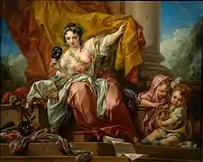 La Comédie, par Carle Van Loo, peint pour le cabinet de Compagnie de Mme de Pompadour à Bellevue, 1750-52. (Musée Pouchkine, Moscou, Russie)