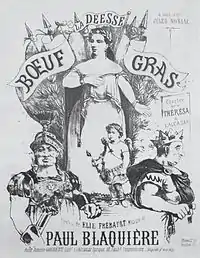 Gravure figurant une femme chantant, un enfant en Amour et deux hommes déguisés en roi ou en soldat romain