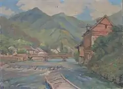 La Garonne, au village de Fos (Haute-Garonne), par M. Bessan, 1950. Collection particulière.