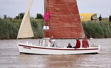 Garcette de ris (cordage sur la voile permettant de la réduire) organisées en bande : ris.